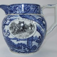White Horse Blue & White Shelley Pottery Scotch Whisky Water Pub Jug