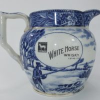 White Horse Blue & White Shelley Pottery Scotch Whisky Water Pub Jug