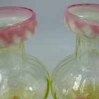 Vaseline Glass Hyacinth Bulb Vase Pink Rim