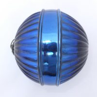 Rare Antique Blue Glass Saturn Ring Ribbed Mercury Christmas Kugel Ornament