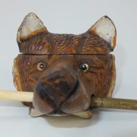 Antique Wooden Treen Swiss Black Forest Fox Inkwell