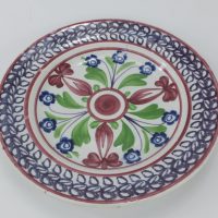Antique Spongeware Pottery Plate Purple