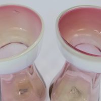 Cranberry Vaseline Stourbridge Glass Hyacinth Bulb Vase Pair