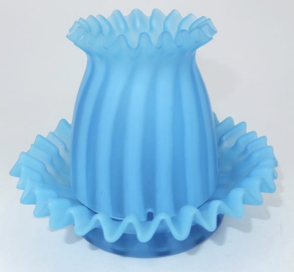 Turquoise Blue Ribbed Two Piece Glass Fairy Lamp