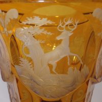 Bohemian Citrine Glass Engraved Goblet