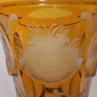 Bohemian Citrine Glass Engraved Goblet