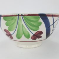 Antique Spongeware Pottery Rice Bowl Green Red & Blue