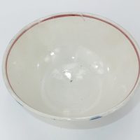Antique Spongeware Pottery Rice Bowl Green Red & Blue