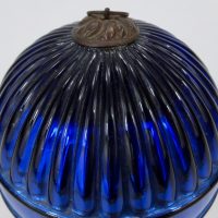 Rare Antique Blue Glass Saturn Ring Ribbed Mercury Christmas Kugel Ornament
