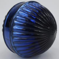 Rare Antique Blue Glass Saturn Ring Ribbed Mercury Christmas Kugel Ornament