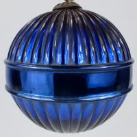 Rare Antique Blue Glass Saturn Ring Ribbed Mercury Christmas Kugel Ornament