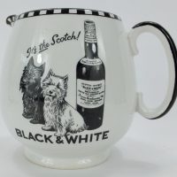 Antique Pottery Black & White Scotch Whisky Pub Jug Scotty Dogs