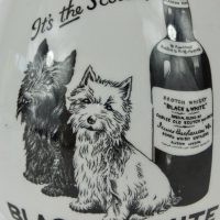 Antique Pottery Black & White Scotch Whisky Pub Jug Scotty Dogs