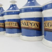 Antique Blue Pottery Drug Jars x 6