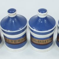 Antique Blue Pottery Drug Jars x 6