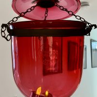 Antique Cranberry Red Glass Hanging Lamp