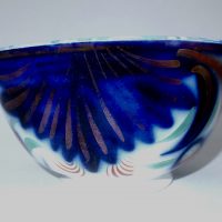 Antique Spongeware Flow Blue Pottery Bowl