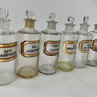 Antique Glass Pharmacy Bottles x 12
