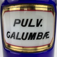 Antique Blue Glass Pharmacy Bottle LUG Pulv Calumbae.