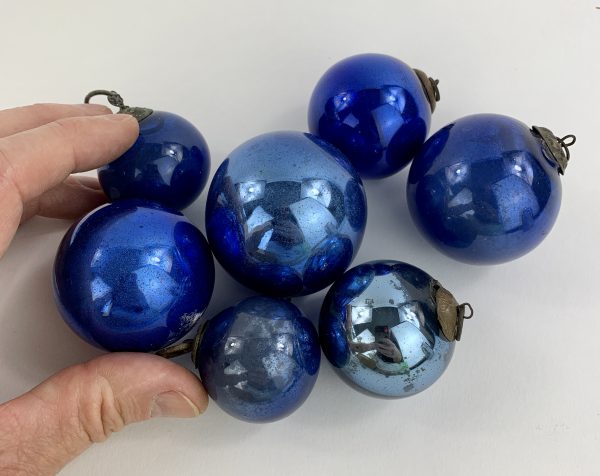 Antique Blue Glass Kugel Ornaments