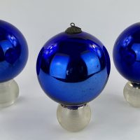 Three Matching Antique Blue Glass Witch Balls