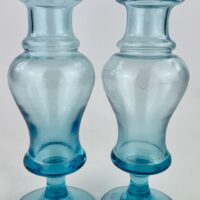 Antique Turquoise Blue Glass Hyacinth Bud Flower Vases