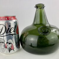 Antique Emerald Green Glass Sealed Onion Wine Bottle