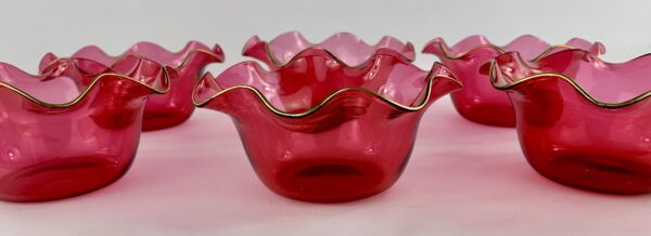 Six Antique Cranberry Glass Sweetmeat Nut Dishes