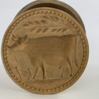 Large Antique Treen Cow Butter Stamp & Cover