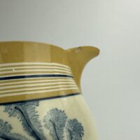 Antique Yellow Mochaware Pottery Jug