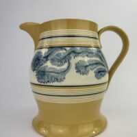 Antique Yellow Mochaware Pottery Jug