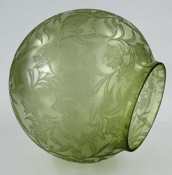 Green Glass Etched Oil Lampshade