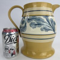 Antique Yellow Mochaware Pottery Jug