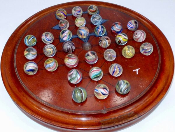 Antique Solitaire Board With Pontil Marbles 3/4 Inch