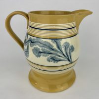 Antique Yellow Mochaware Pottery Jug