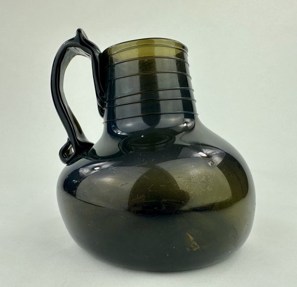 Rare Gorge Handled Black Glass Jug C1720