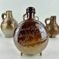 Antique Black Country Saltglaze Stoneware Flask Walsall Dragon Inn 1827