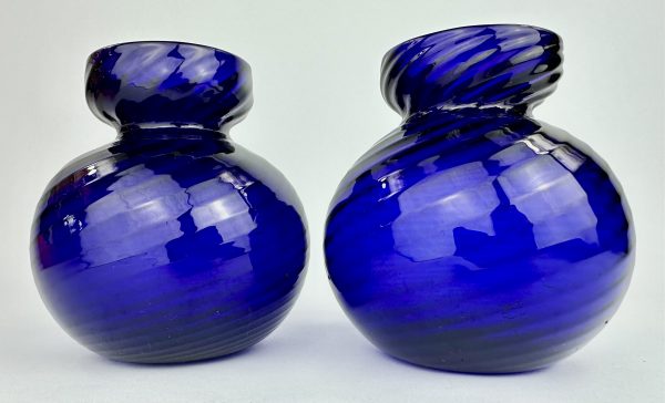 Antique Cobalt Blue Glass Pontilled Hyacinth Vases