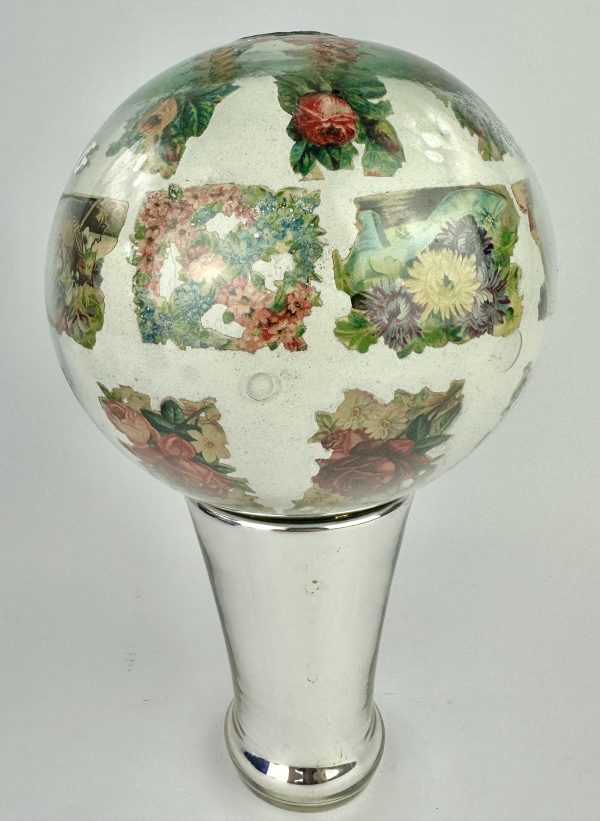 Antique Decalcomania Glass Witch Ball