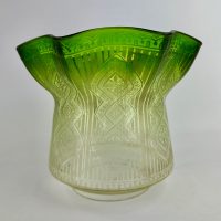 Antique Green Etched Glass Oil Lamp Shade
