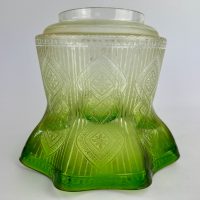 Antique Green Etched Glass Oil Lamp Shade