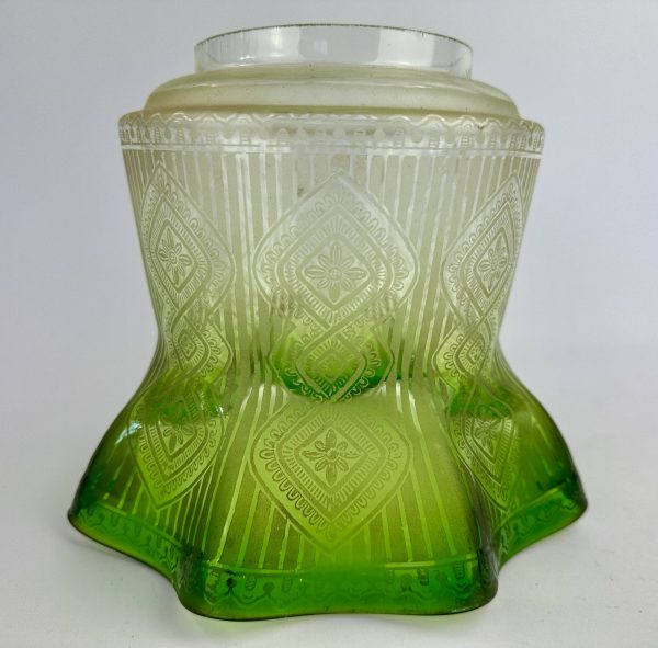 Antique Green Etched Glass Oil Lamp Shade