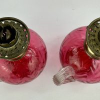 Antique Cranberry Glass Finger Oil Lamp Pair