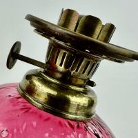 Antique Cranberry Glass Finger Oil Lamp Pair