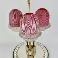 Three Branch Nailsea Glass Verre Moire Fairy Lamp Stand