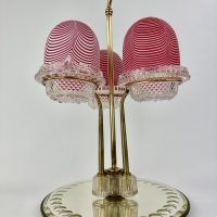 Three Branch Nailsea Glass Verre Moire Fairy Lamp Stand