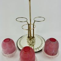 Three Branch Nailsea Glass Verre Moire Fairy Lamp Stand